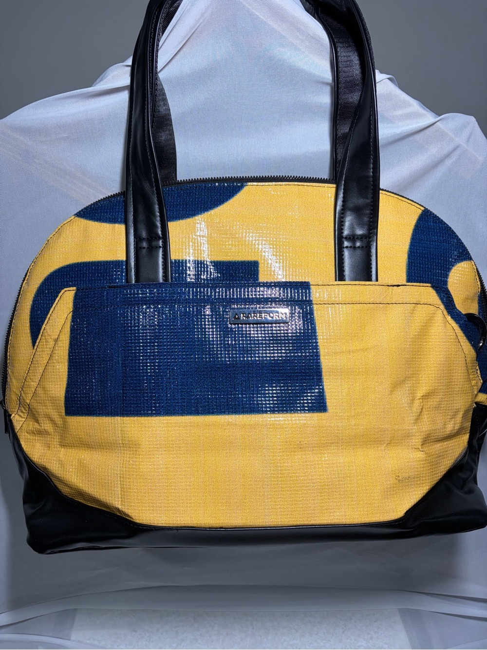 Rareform: Yellow and Navy Duffel Bag with Black Handles